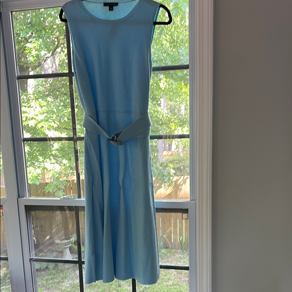 Ann Taylor Blue Sheath Midi Dress Crew Neck Sleeveless